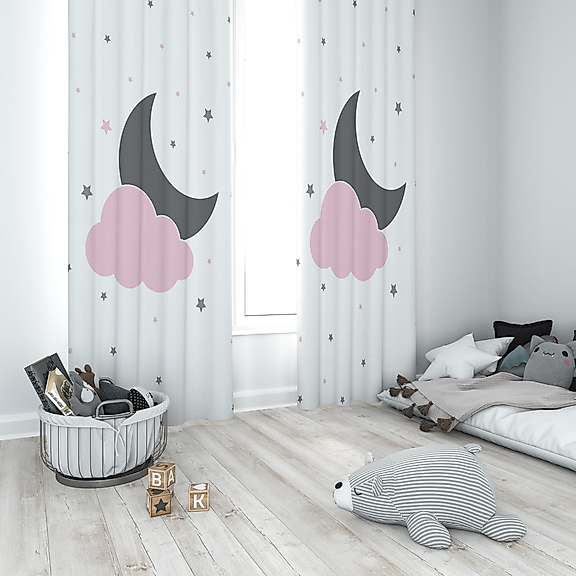 Minibabyrooms Ay Yıldız Bulut Desenli Fon Perde
