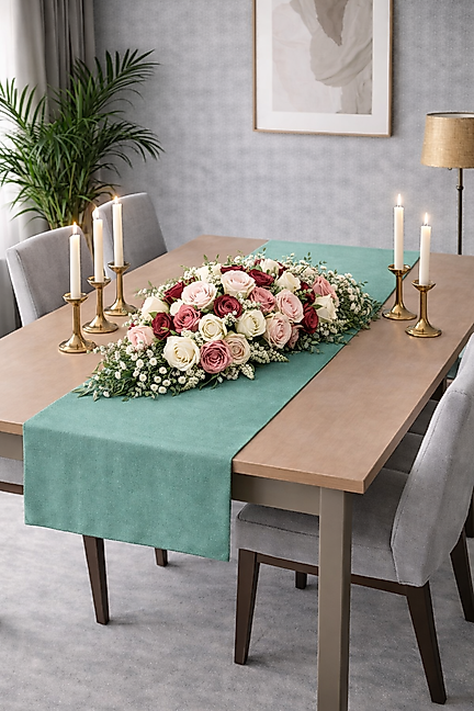 PerdeYap Kadife Dokulu Mint Renk Ada Serisi Runner 40 x 140 cm