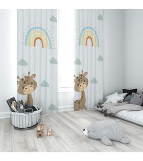 Minibabyroom Gökkuşağı ve Zürafa Temalı Fon Perde