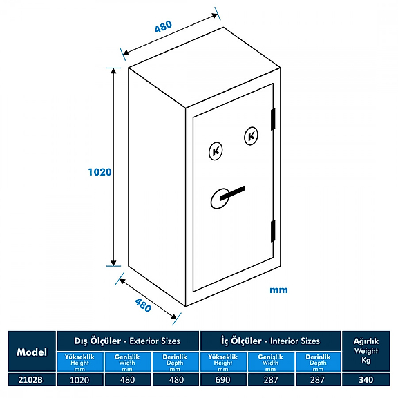 Model 2102B-KK Ofis Tipi Çelik Kasa