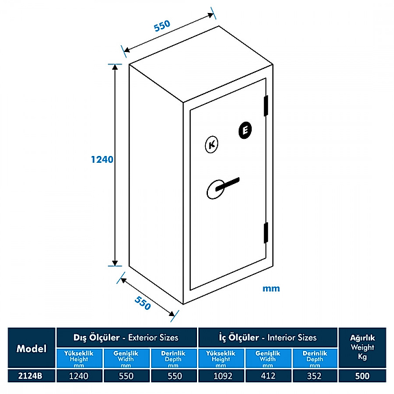 Model 2124B-KE Ofis Tipi Çelik Kasa