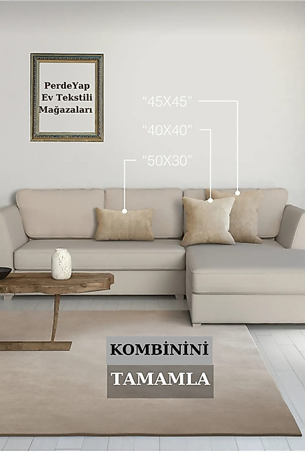 PerdeYap Kadife Dokulu Bej Renk Ada Serisi Runner 40 x 140 cm