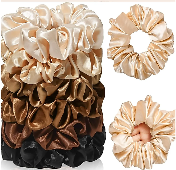 Gold Lüx Saten Büyük Boy Scrunchie, Simit Toka