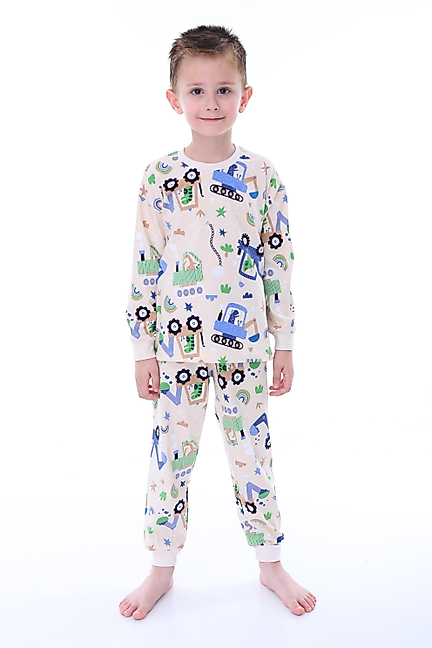 32216 Kepçe Desen Erkek Çocuk Pijama Takımı