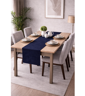 PerdeYap Kadife Dokulu Koyu Lacivert Renk Ada Serisi Runner 40 x 140 cm