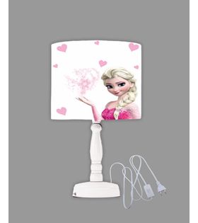 Minibabyrooms Elsa ve Pembe Kalplar Desenli Ahşap Oyma Ayak Abajur