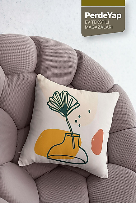 Hayali Gerçeküstü Çiçekler ve Vazo Desenli 4lü Dijital Baskılı Kırlent Yastık Kılıfı 43x43 Cm 027