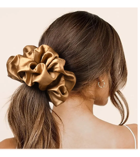 Gold Lüx Saten Büyük Boy Scrunchie, Simit Toka