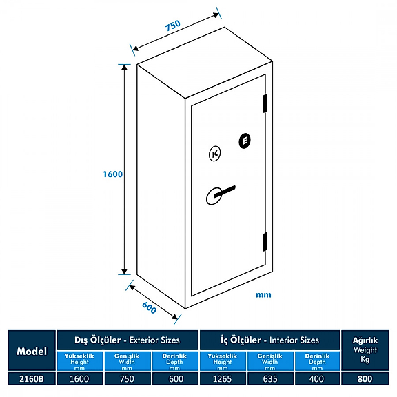 Model 2160B-KE Ofis Tipi Çelik Kasa