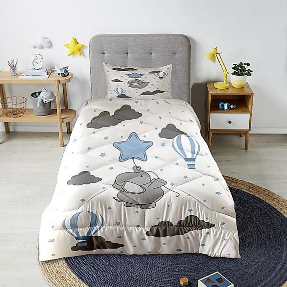 Minibabyrooms Fil ve Mavi Yıldız Desenli Kapitone Yorgan